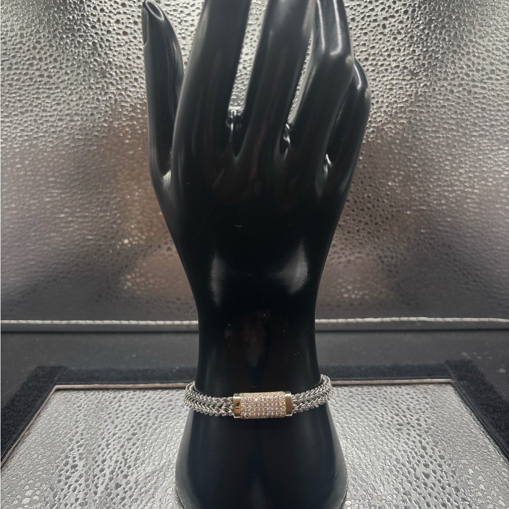 Elegant Two Tone Silver and Gold Bracelet Magnetic Clasp - Picture 2 of 5